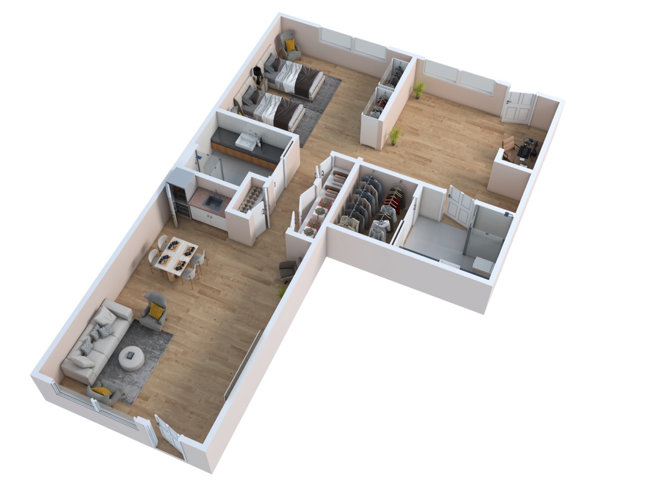 3D Floor plan for Monte Vista Village Citrus Grove Two Bedroom