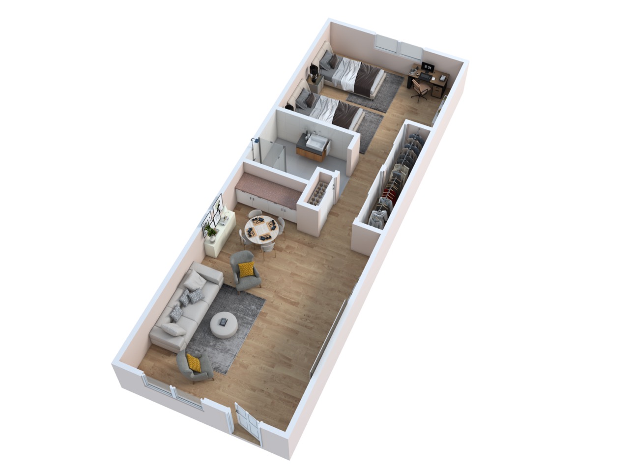 3D Floor plan for Monte Vista Village Orchard One Bedroom