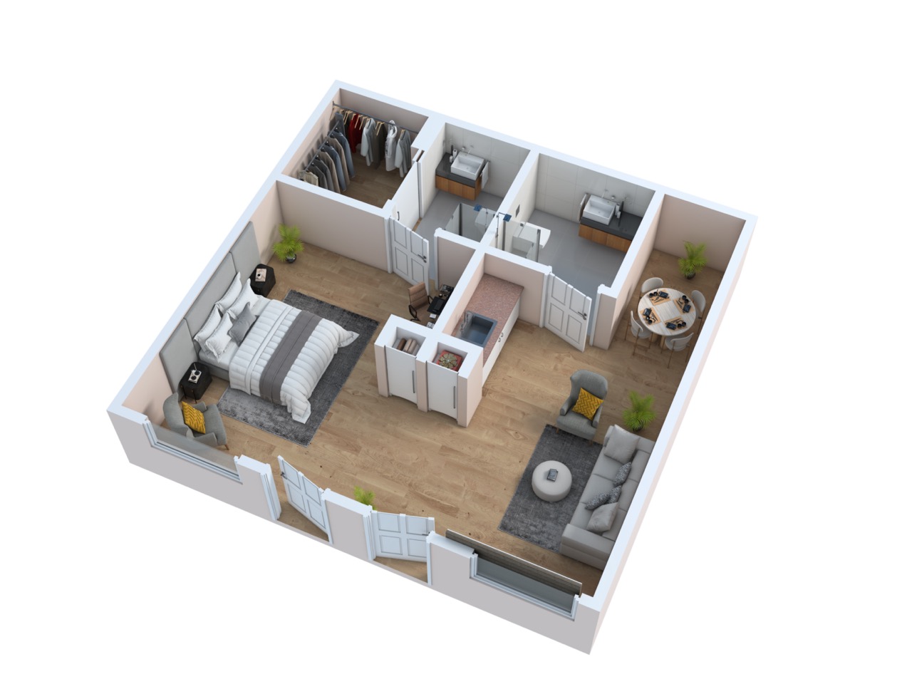 3D Floor plan for Monte Vista Village San Miguel- One Bedroom